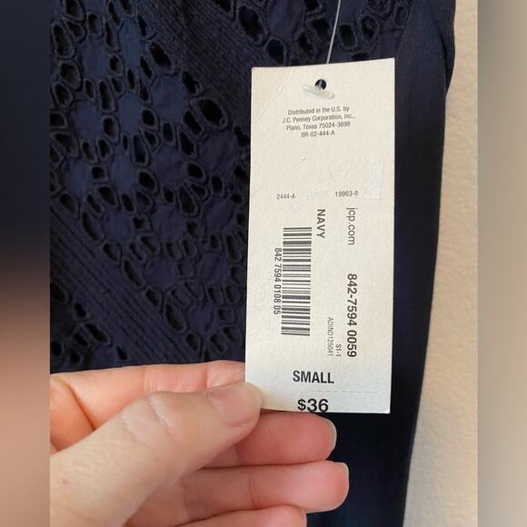 A.N.A. NWT Women's S Boho Embroidered Sheer Eyelet Sleeveless Black Tank Top - Picture 5 of 11